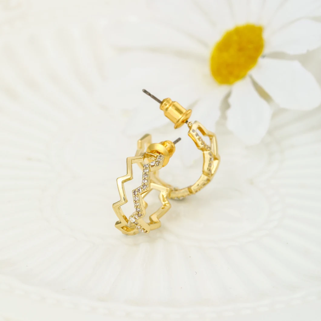 Micro-Inset Zircon Wavy Double-Layer Earring Design Sense Metallic Wind Light Luxury to Show Temperament Ear Accessories