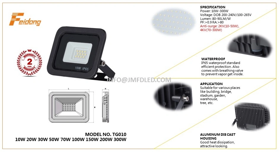 10W 20W 30W 50W 70W 100W 150W 200W 300W Outdoor IP66 Slim LED Flood Light LED Lighting LED Flood Lights LED Floodlight Flood Lamp Dob AC100-265V or AC200-240V